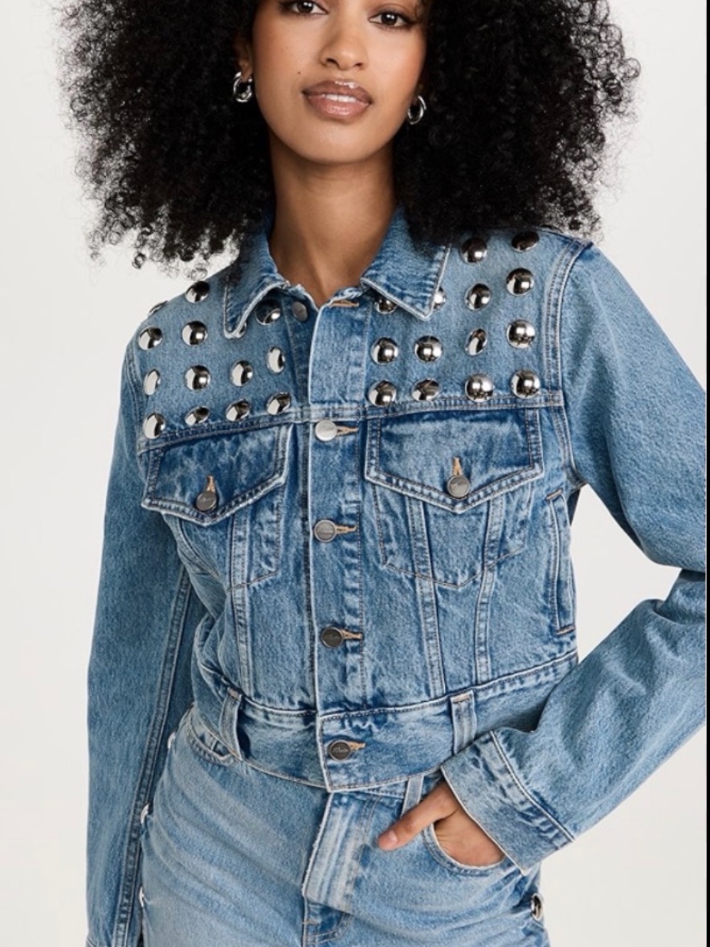 KHAITE Light Blue Rizzo Studded Denim Jacket M - Picture 2 of 7